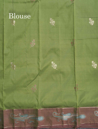 Semi Silk Saree - Olive Green Colour Body With Fancy Border