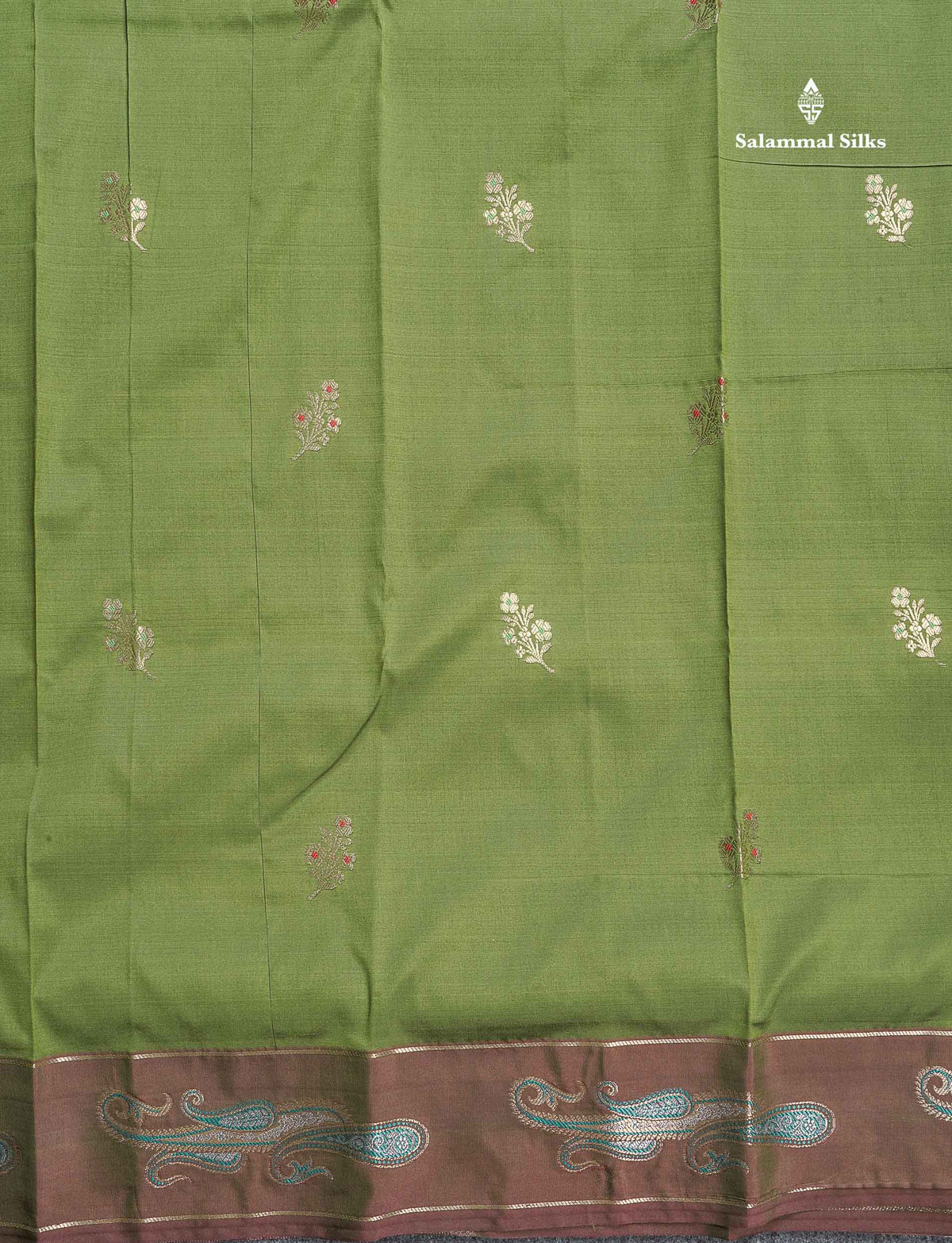 Semi Silk Saree - Olive Green Colour Body With Fancy Border