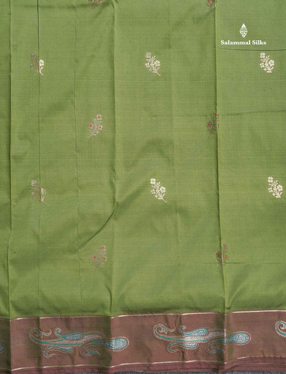 Semi Silk Saree - Olive Green Colour Body With Fancy Border
