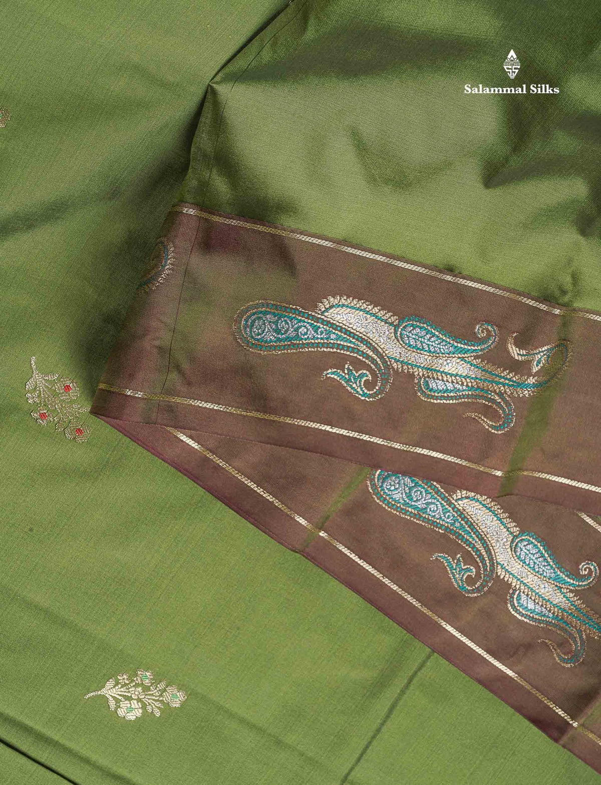 Semi Silk Saree - Olive Green Colour Body With Fancy Border