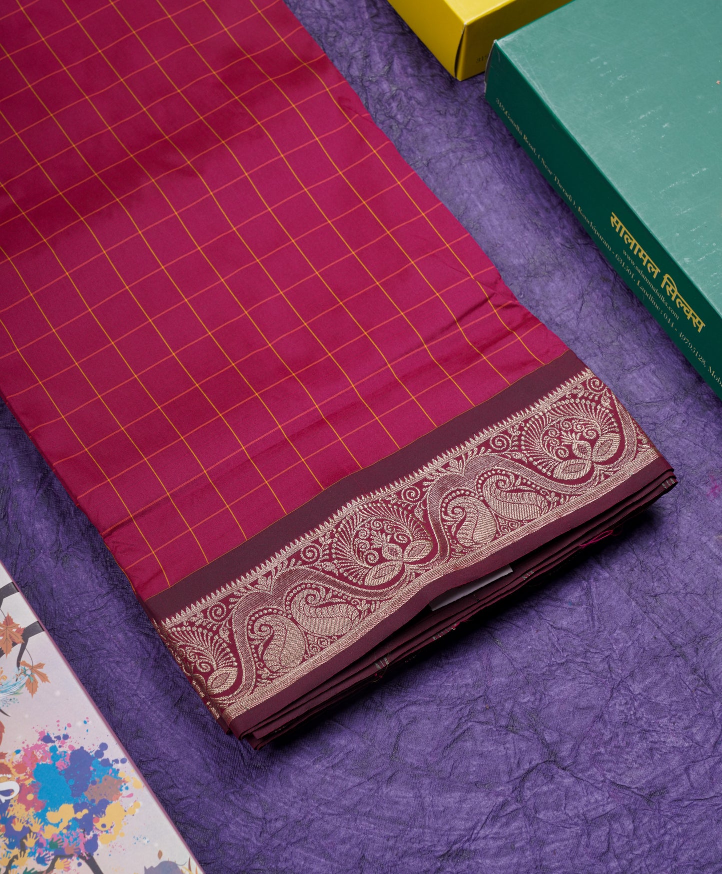 9 Yards Semi Silk Saree Green Colour with Bottle Green Border