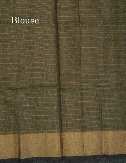 Beautiful Blueish Grey Linen Cotton Mix Saree With Fancy Tissue Border
