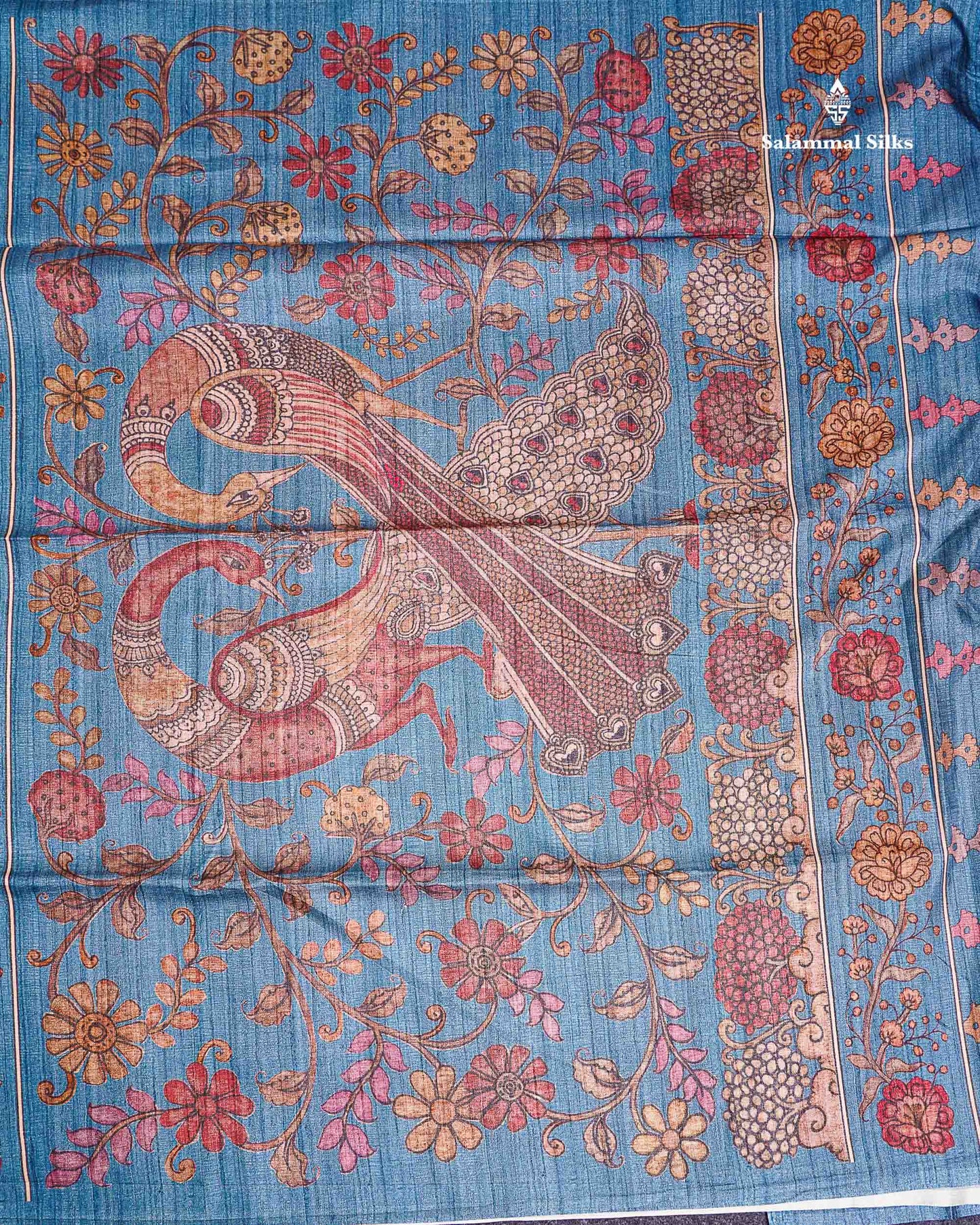 Semi Tussar Saree -  Dual Tone Magenta Along With Contrast Ramar Blue Fancy Border