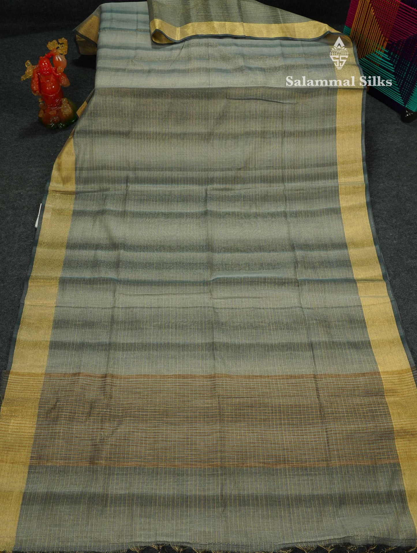 Beautiful Blueish Grey Linen Cotton Mix Saree With Fancy Tissue Border