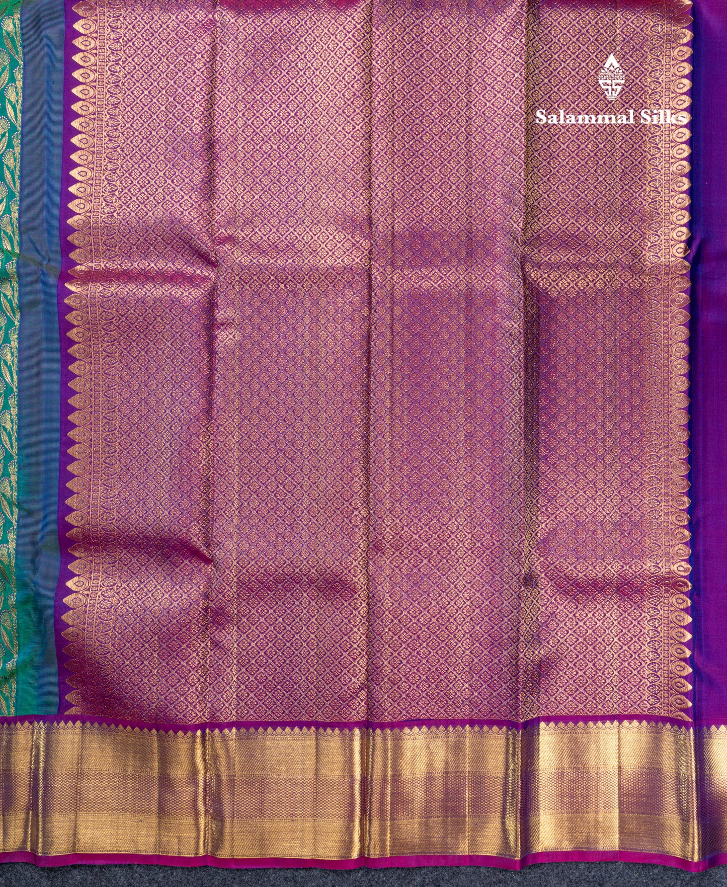 Dual Tone Peacock Green Bridal Pure Kanjivaram Silk Saree With Contrast Magenta Traditional Border