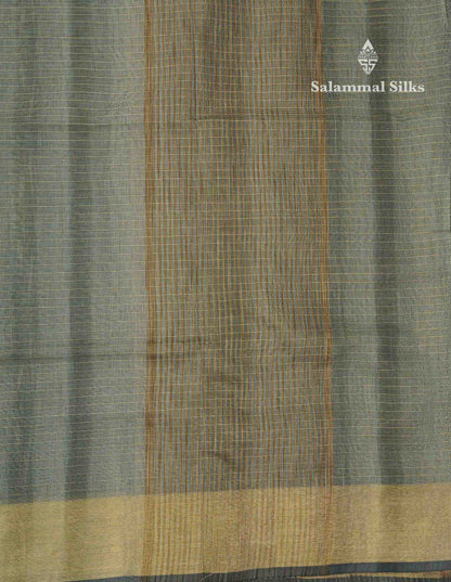 Beautiful Blueish Grey Linen Cotton Mix Saree With Fancy Tissue Border