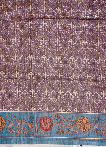 Semi Tussar Saree -  Dual Tone Magenta Along With Contrast Ramar Blue Fancy Border