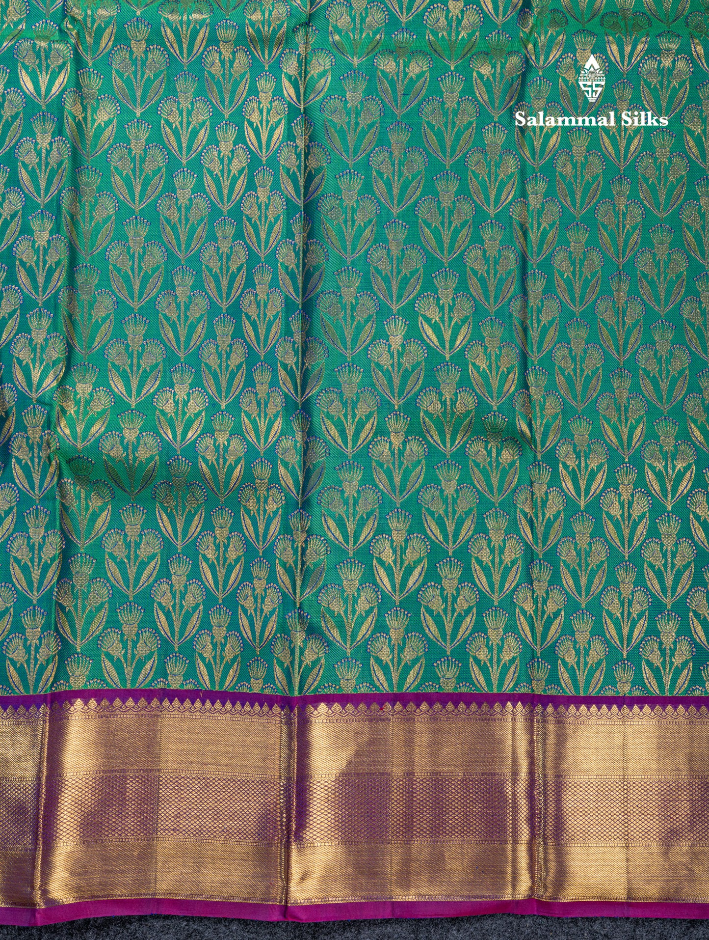 Dual Tone Peacock Green Bridal Pure Kanjivaram Silk Saree With Contrast Magenta Traditional Border