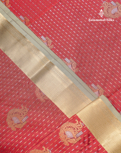 Beautiful Dark Violet Silver & Gold Zari Buttas Semi Silk Saree With Contrast Olive Green Traditional Pallaku Border