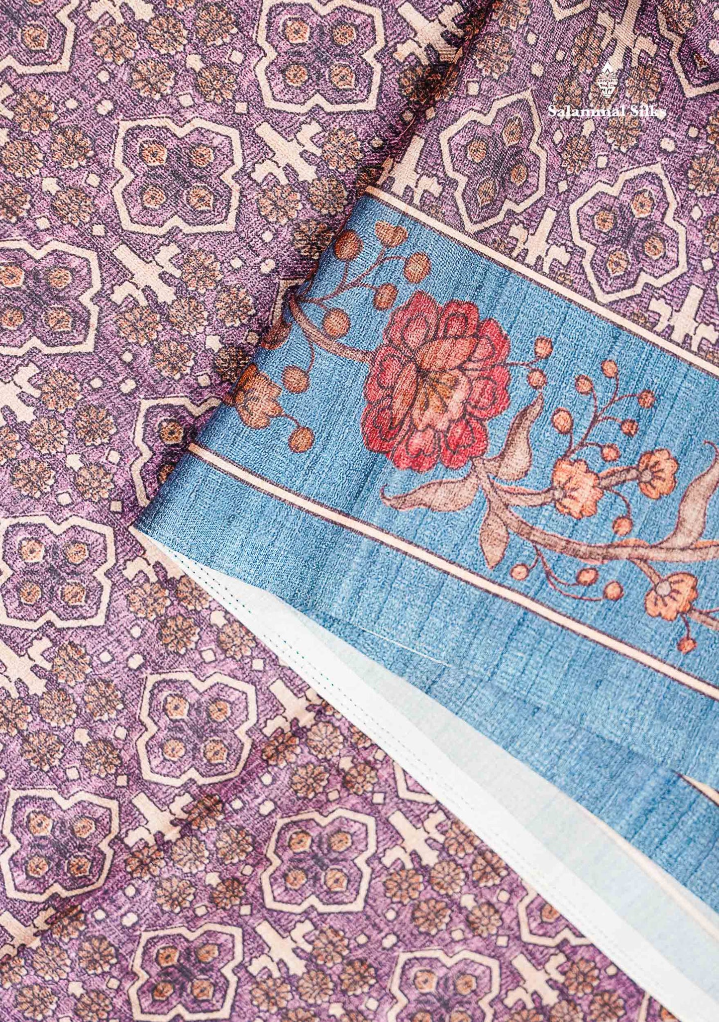 Semi Tussar Saree -  Dual Tone Magenta Along With Contrast Ramar Blue Fancy Border