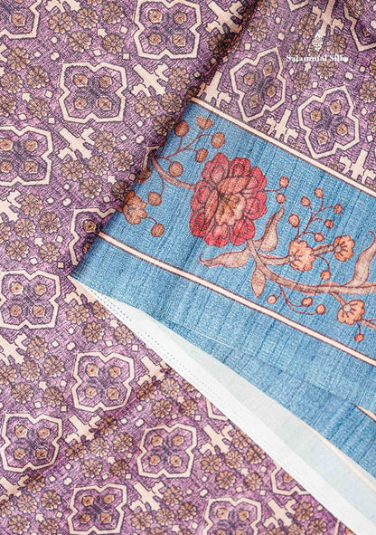 Semi Tussar Saree -  Dual Tone Magenta Along With Contrast Ramar Blue Fancy Border