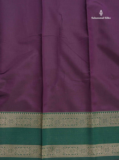 Semi Silk Saree - Wine Purple Colour Body Plain With Contrast Green Gap Border