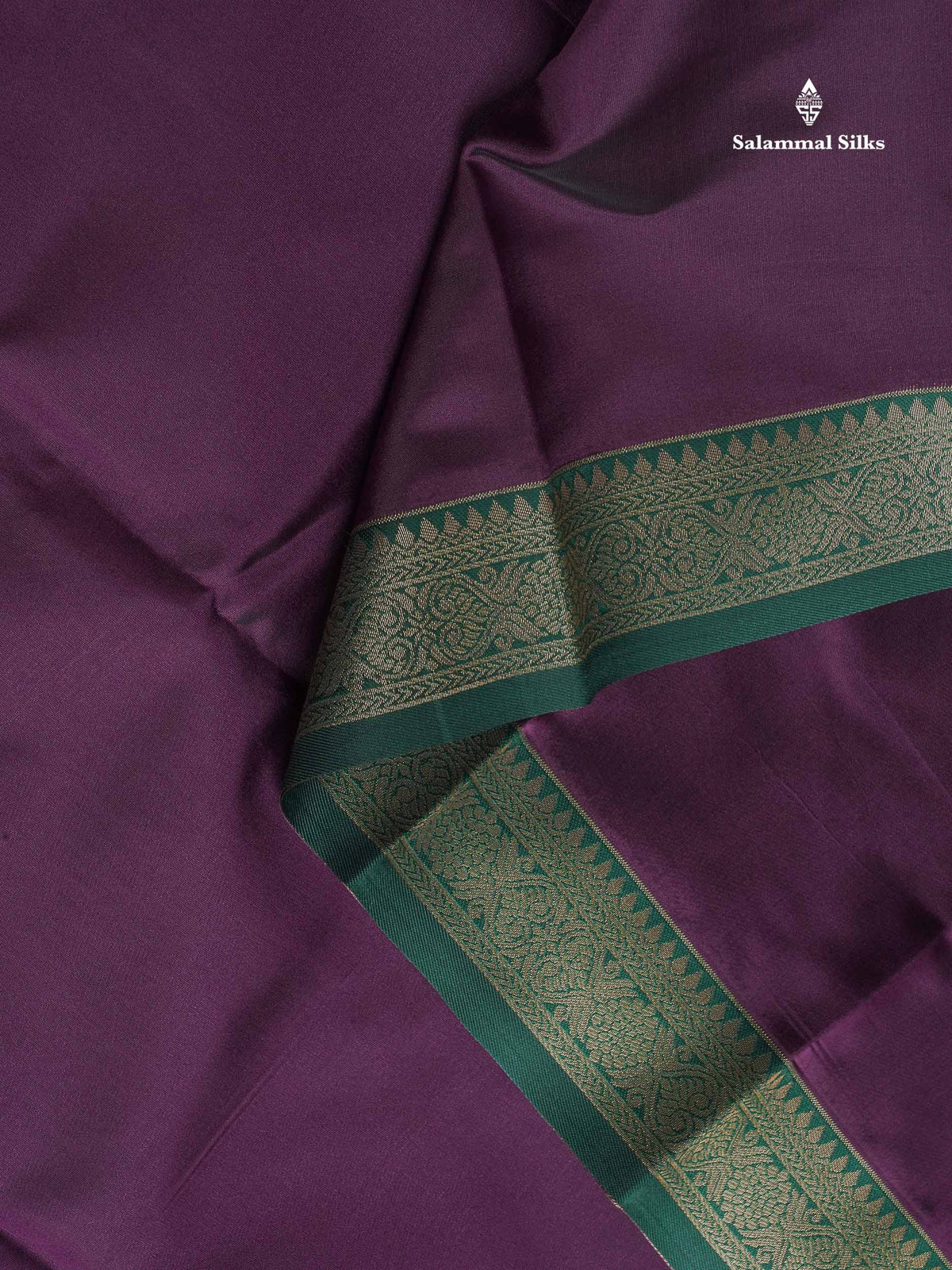 Semi Silk Saree - Wine Purple Colour Body Plain With Contrast Green Gap Border