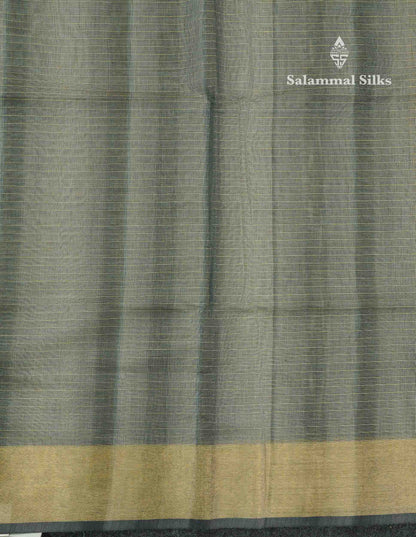 Beautiful Blueish Grey Linen Cotton Mix Saree With Fancy Tissue Border