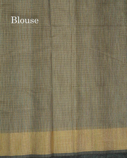 Beautiful Blueish Grey Linen Cotton Mix Saree With Fancy Tissue Border
