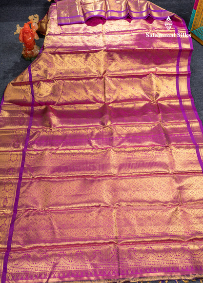 Dark Purple Tissue Bridal Pure Kanjivaram Silk Saree With Traditional Evening Morning Border