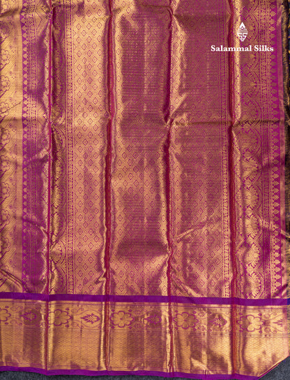 Dark Purple Tissue Bridal Pure Kanjivaram Silk Saree With Traditional Evening Morning Border