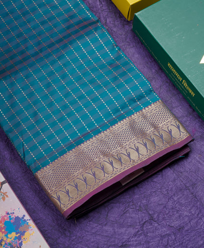 9 Yards Semi Silk Saree Maroon & Brown Colour with Green Border