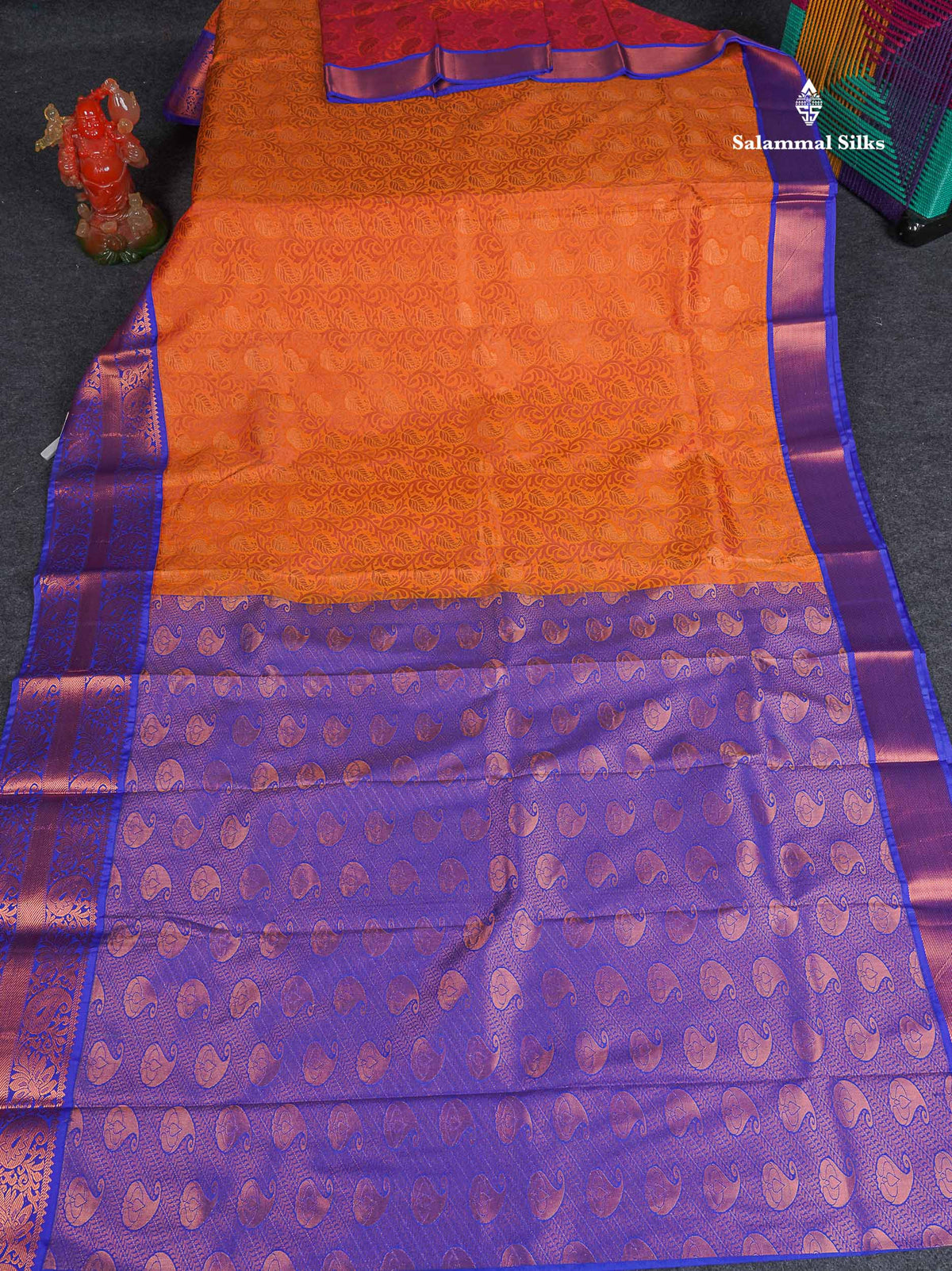 Semi Silk Saree - Orange Colour Body With Contrast Violet Evening Morning Border