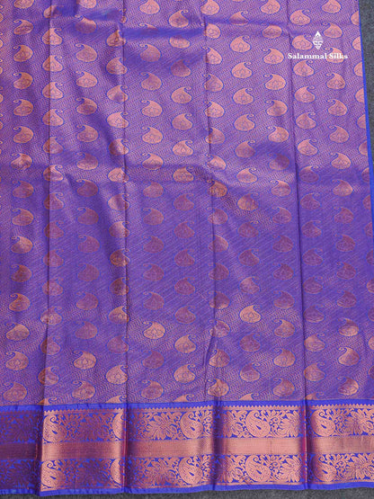 Semi Silk Saree - Orange Colour Body With Contrast Violet Evening Morning Border