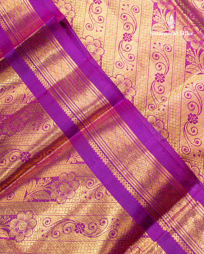 Dark Purple Tissue Bridal Pure Kanjivaram Silk Saree With Traditional Evening Morning Border