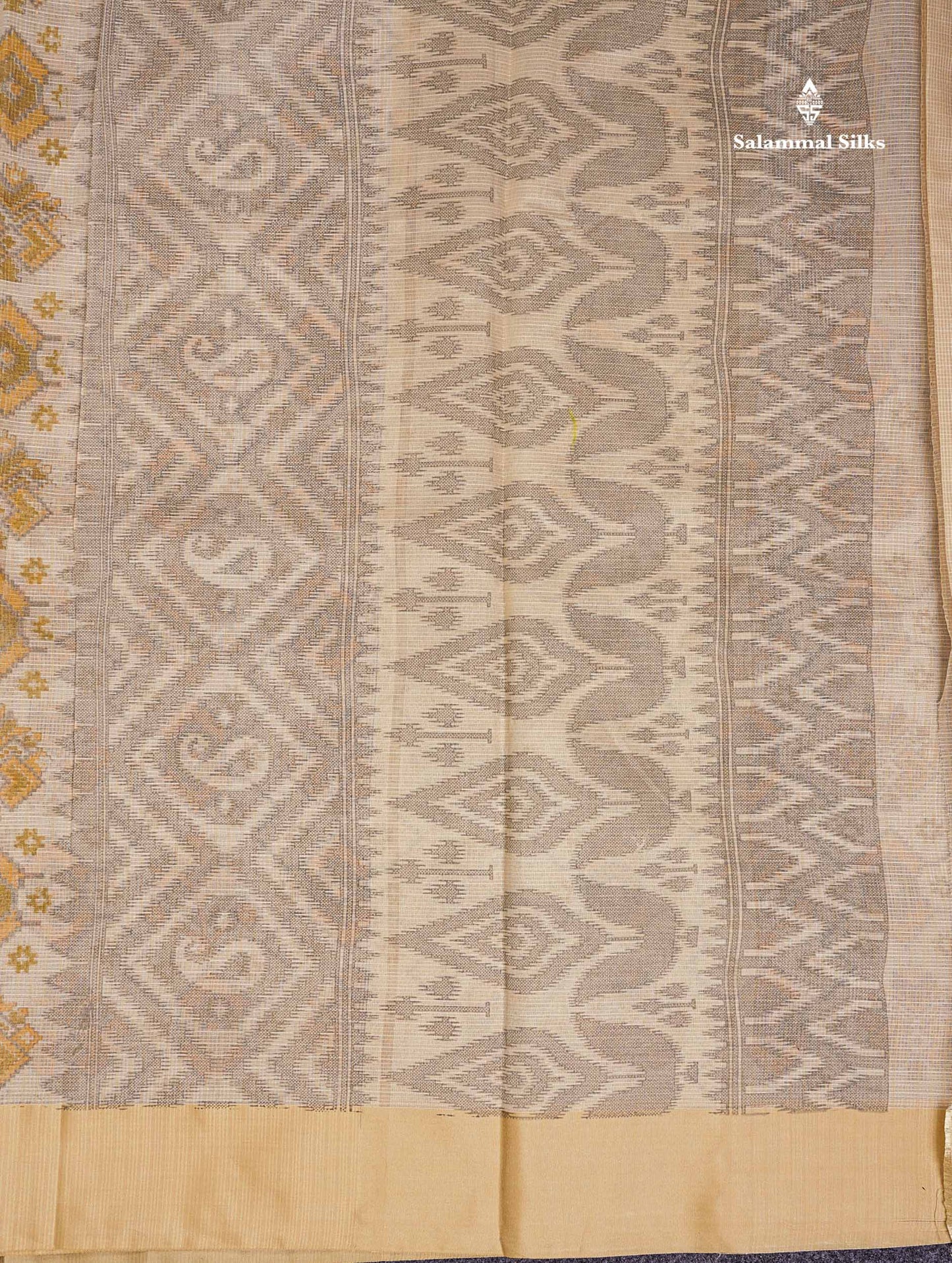 Kota Cotton Saree - Cream White Printed Along With Contrast Cream Sandal Plain Border