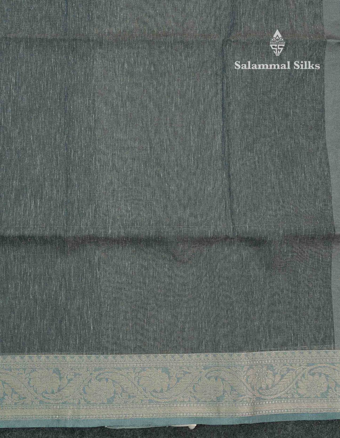 Beautiful Blueish Grey Vaira Oosi Linen Cotton Mix Saree With Fancy Border