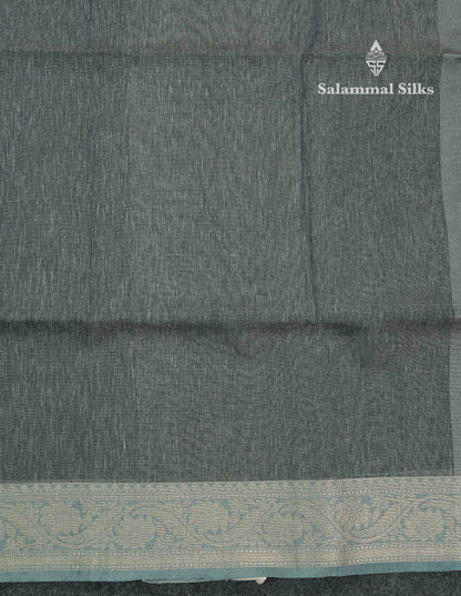 Beautiful Blueish Grey Vaira Oosi Linen Cotton Mix Saree With Fancy Border