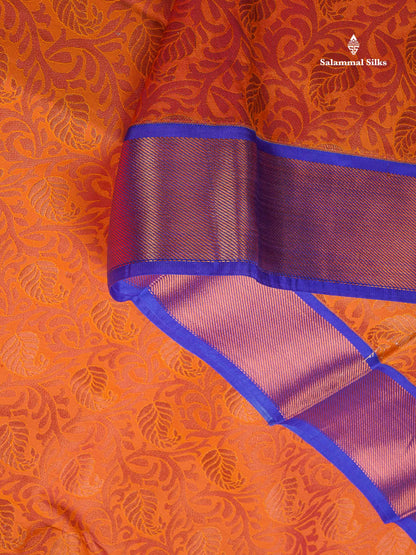 Semi Silk Saree - Orange Colour Body With Contrast Violet Evening Morning Border