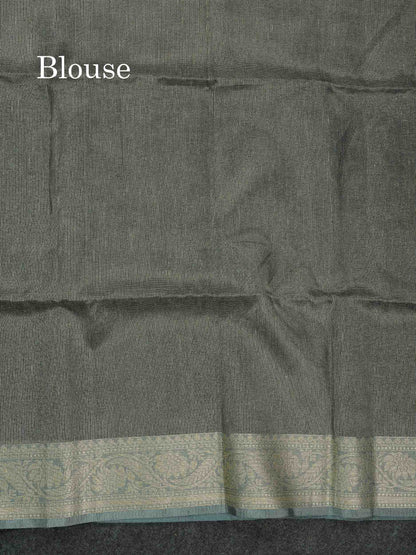 Beautiful Blueish Grey Vaira Oosi Linen Cotton Mix Saree With Fancy Border