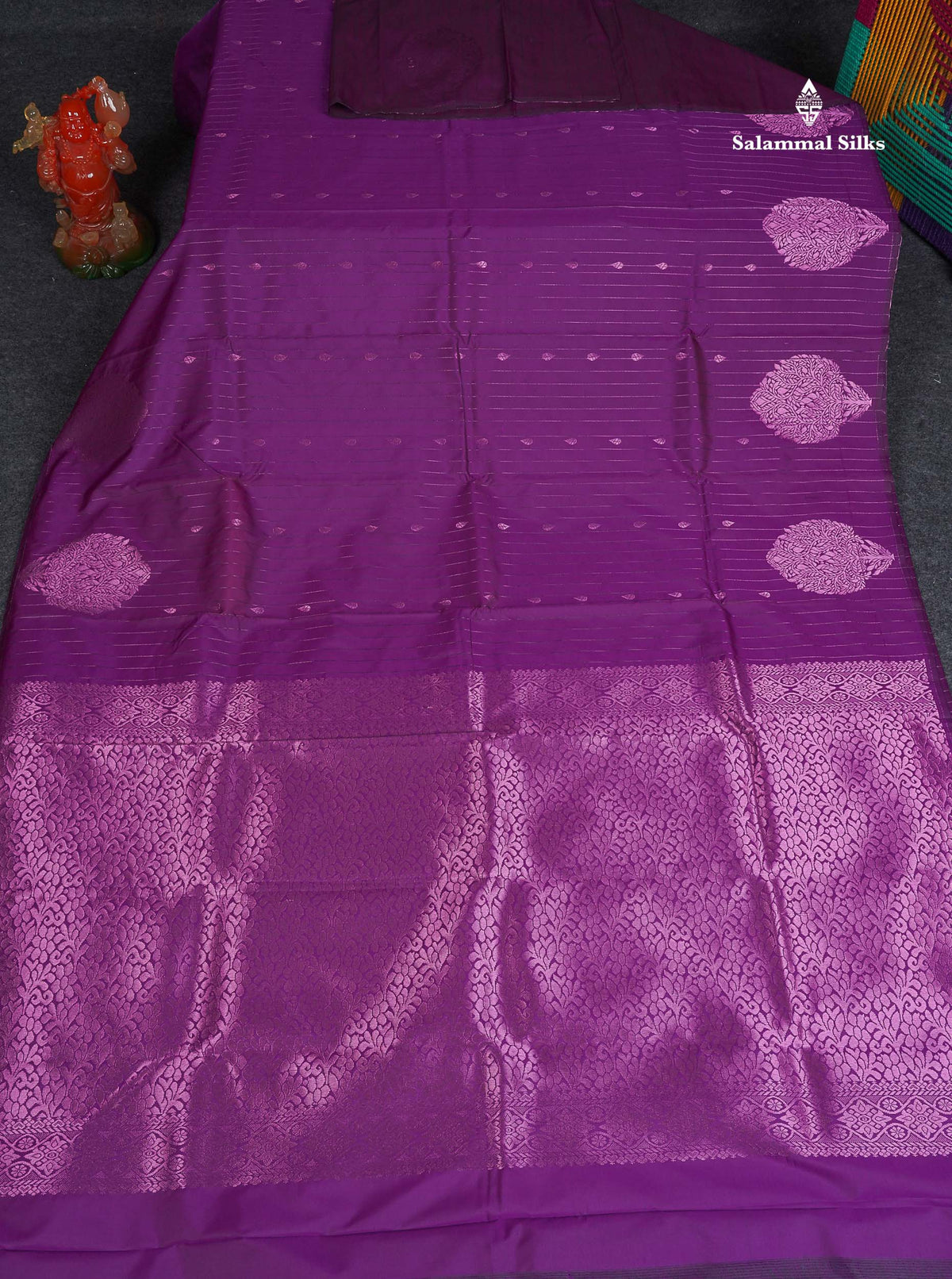 Semi Silk Saree - Purple Colour Body Vertical Lines With Butta & Blouse