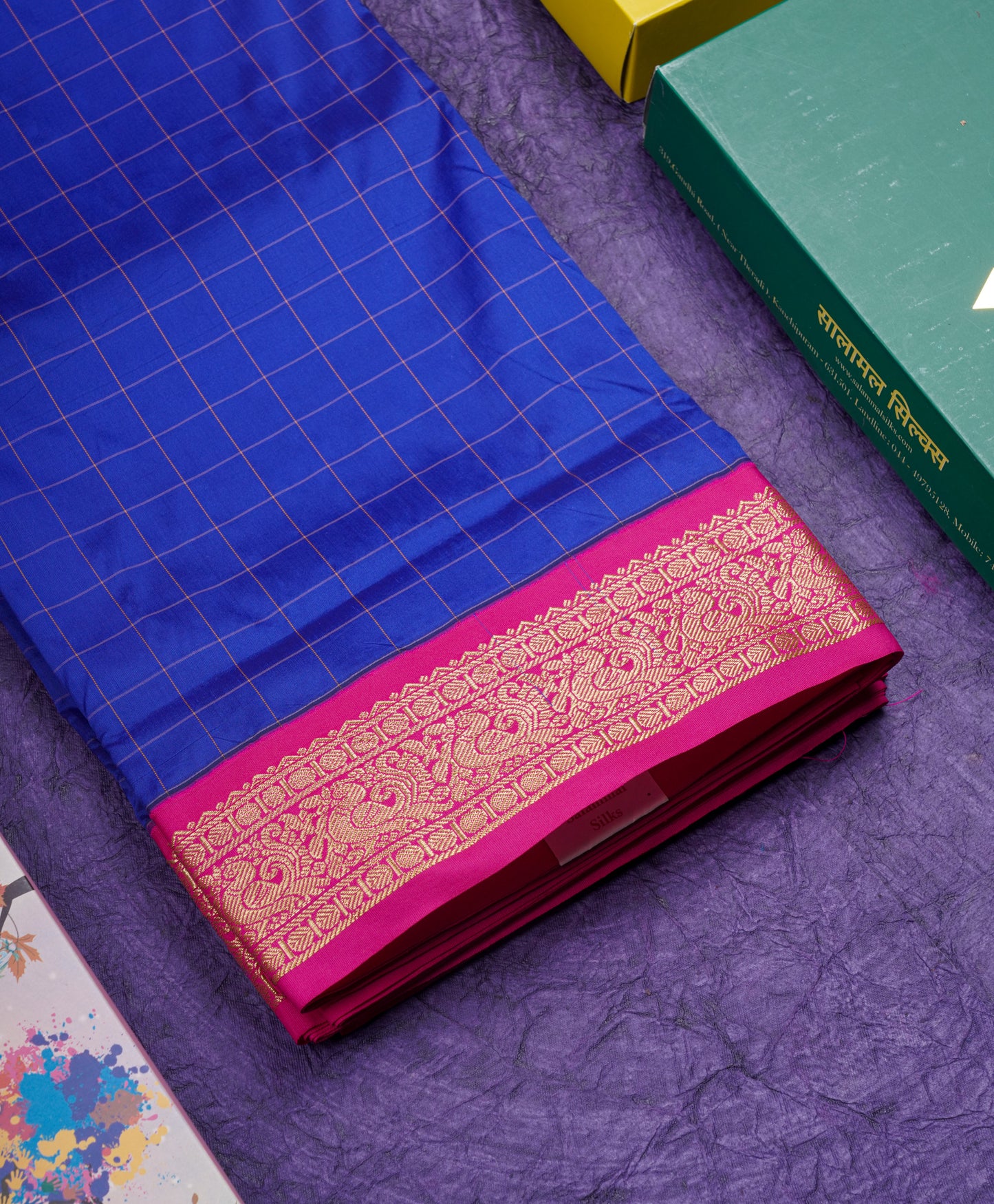 9 Yards Semi Silk Saree Army Green Colour with Pink Border