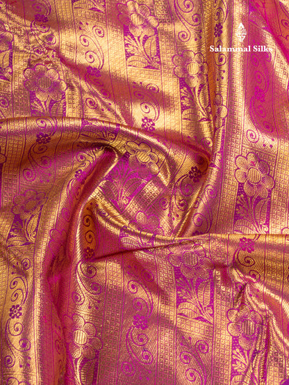 Dark Purple Tissue Bridal Pure Kanjivaram Silk Saree With Traditional Evening Morning Border