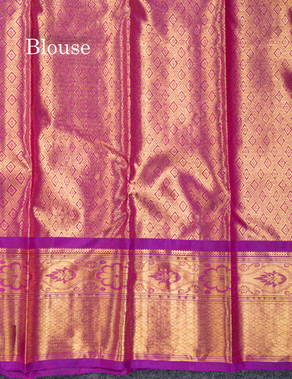 Dark Purple Tissue Bridal Pure Kanjivaram Silk Saree With Traditional Evening Morning Border