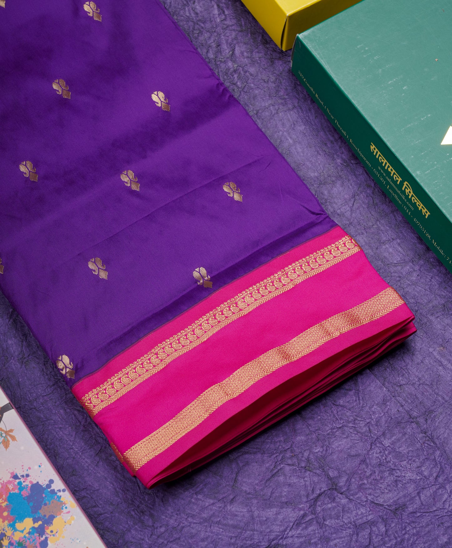 9.5 Yards Semi Silk Saree Mango Yellow with Contrast Green Border
