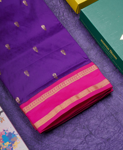 9.5 Yards Semi Silk Saree Mango Yellow with Contrast Green Border