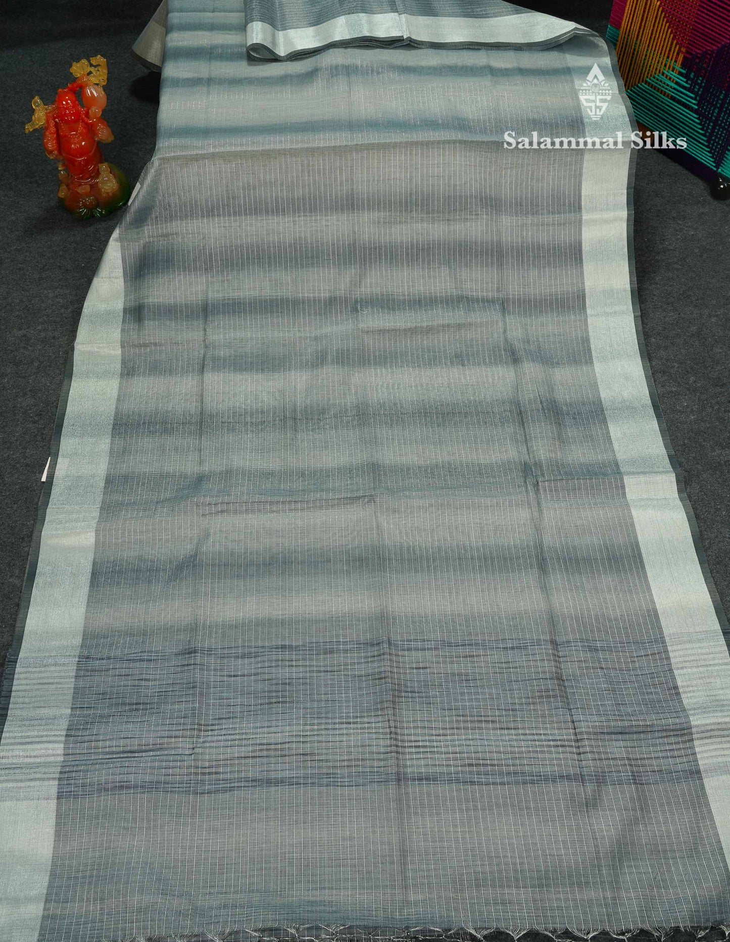 Beautiful Blueish Grey Linen Cotton Mix Saree With Fancy Tissue Border