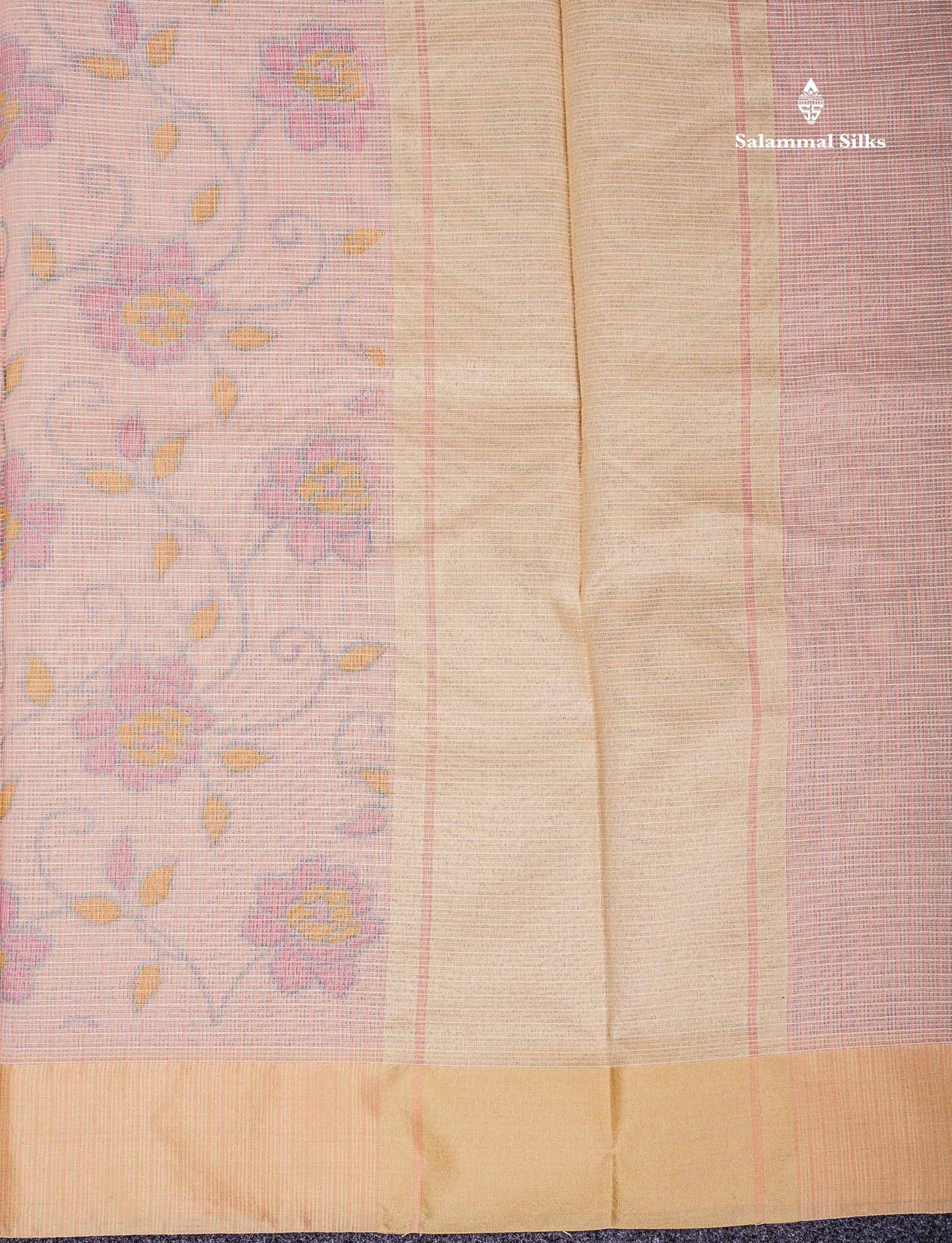 Kota Cotton Saree - Peach Printed Along With Contrast Sandal Plain Border
