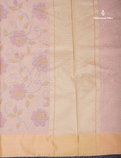 Kota Cotton Saree - Peach Printed Along With Contrast Sandal Plain Border