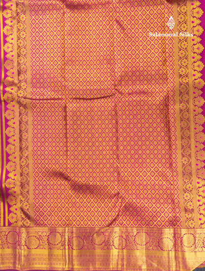 Magenta Bridal Pure Kanjivaram Silk Saree With Traditional Border