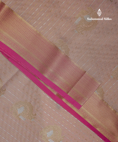 Beautiful Dark Violet Silver & Gold Zari Buttas Semi Silk Saree With Contrast Olive Green Traditional Pallaku Border
