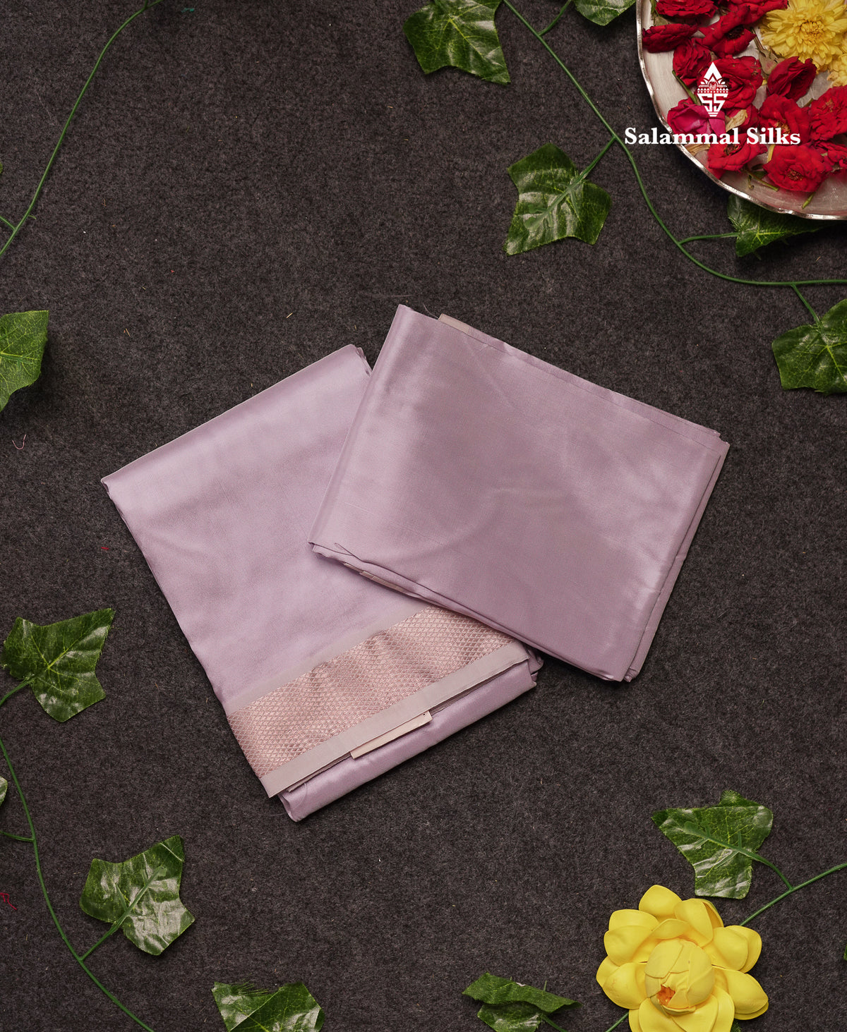 Lavender Asha Mix Dhoti 8 Muzham & Shirt (2.50M) with Copper Zari Border