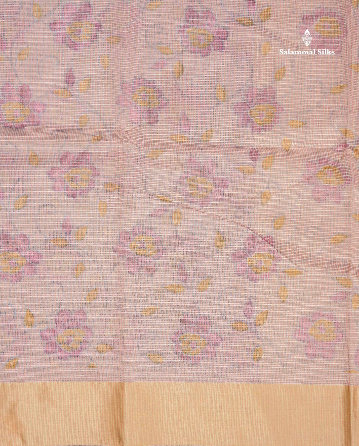 Kota Cotton Saree - Peach Printed Along With Contrast Sandal Plain Border