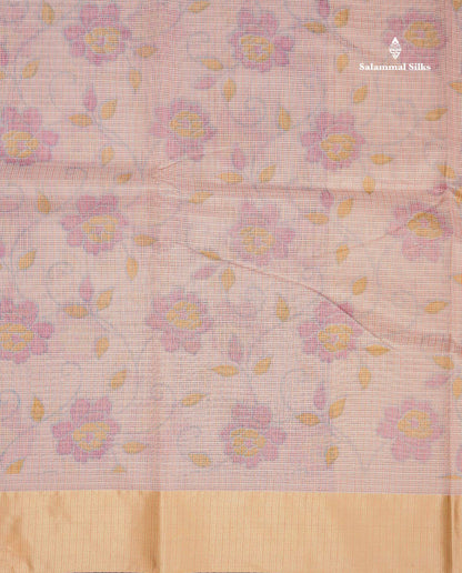 Kota Cotton Saree - Peach Printed Along With Contrast Sandal Plain Border