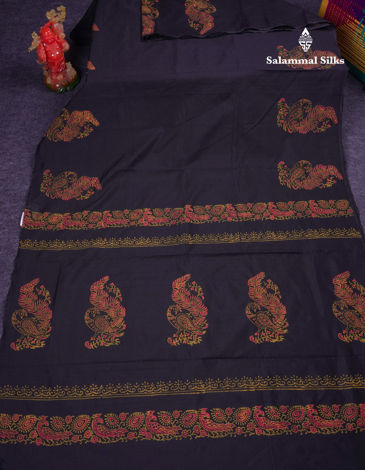 Beautiful Black South Cotton Printed Saree With Contrast Mustard Yellow Blouse