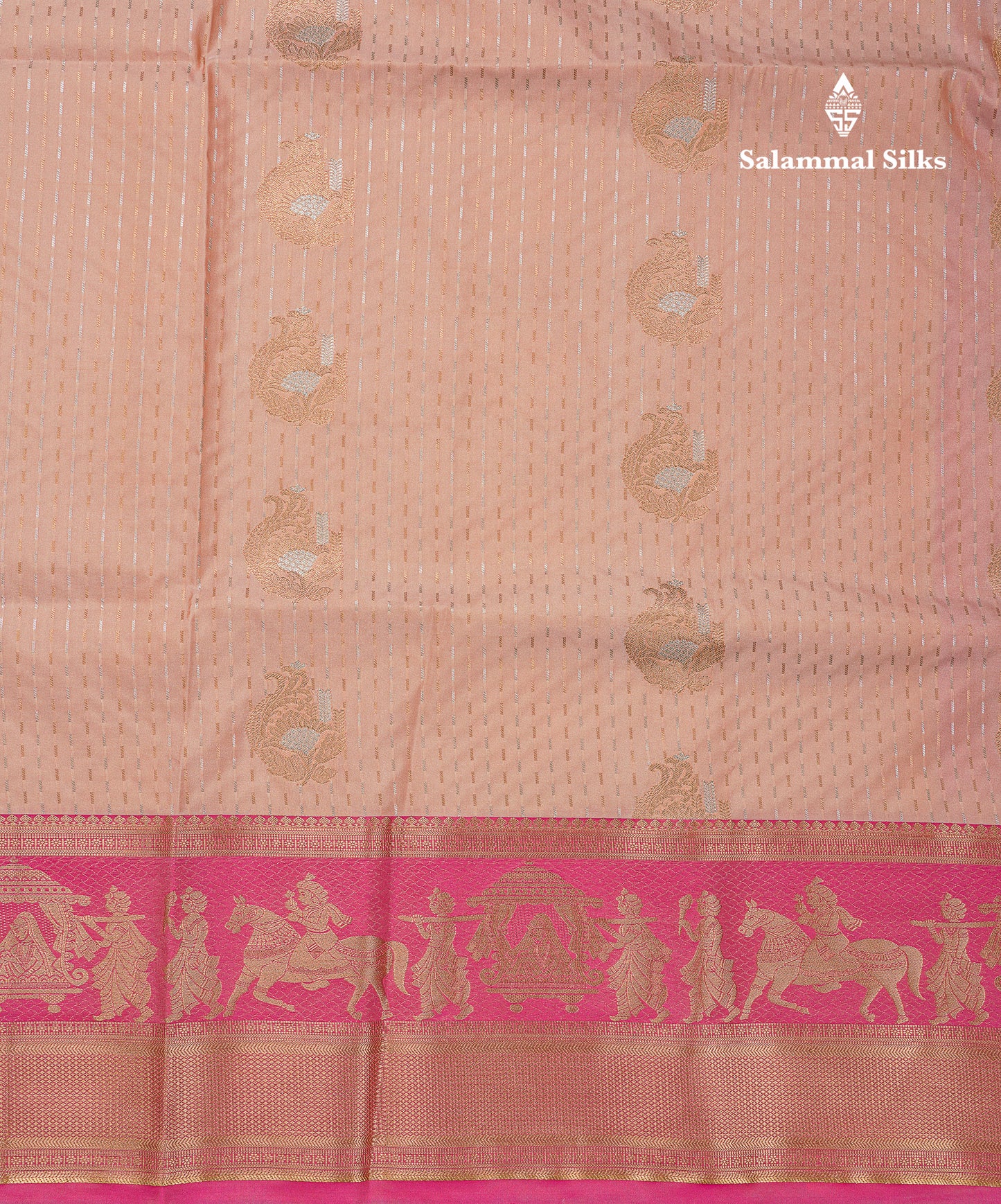 Beautiful Dark Violet Silver & Gold Zari Buttas Semi Silk Saree With Contrast Olive Green Traditional Pallaku Border