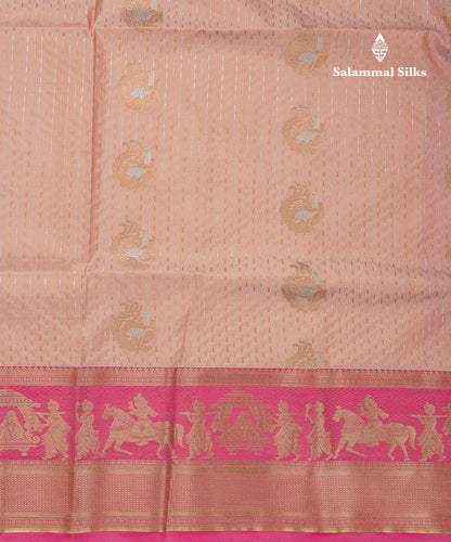 Beautiful Dark Violet Silver & Gold Zari Buttas Semi Silk Saree With Contrast Olive Green Traditional Pallaku Border