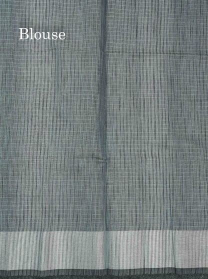 Beautiful Blueish Grey Linen Cotton Mix Saree With Fancy Tissue Border