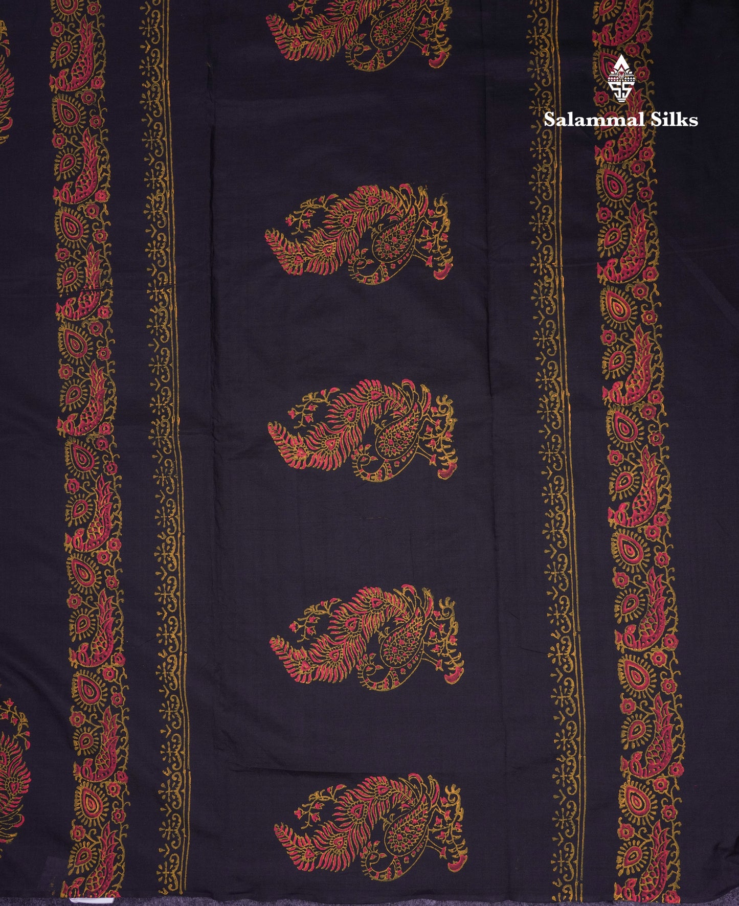 Beautiful Black South Cotton Printed Saree With Contrast Mustard Yellow Blouse