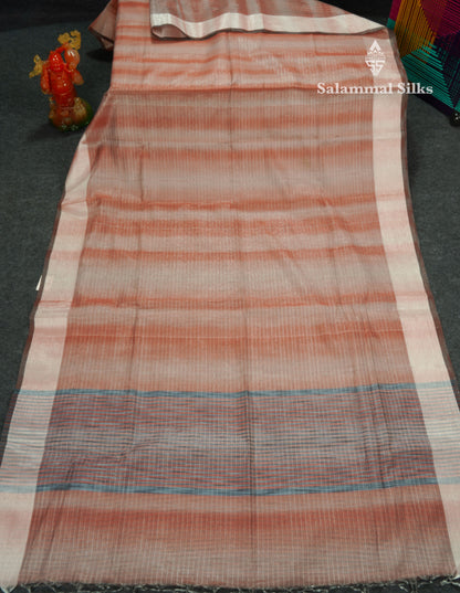 Beautiful Blueish Grey Linen Cotton Mix Saree With Fancy Tissue Border